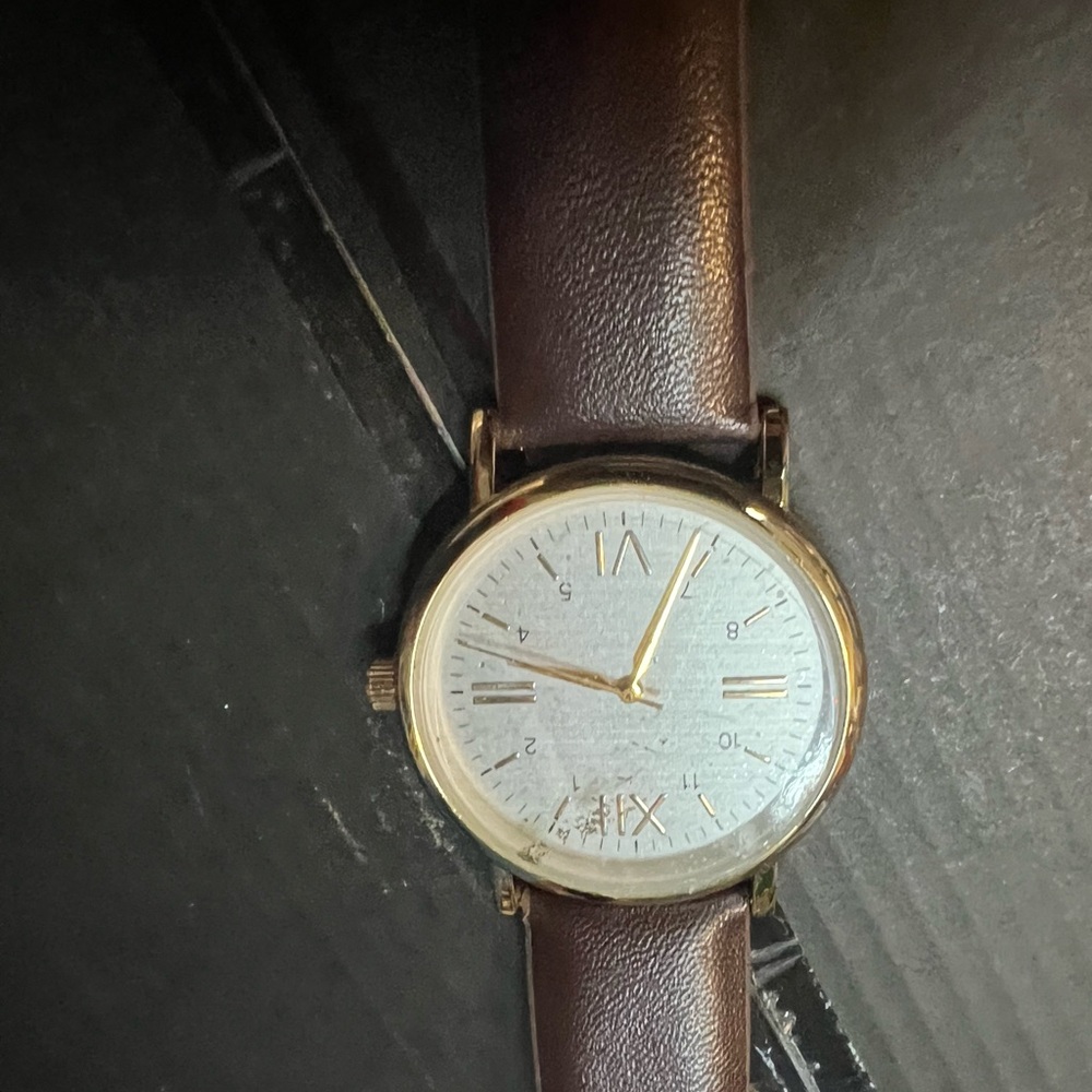 Brown Leather Strap Watch with Gold Accents